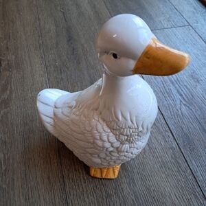 Ceramic Duck Figurine - White and Orange